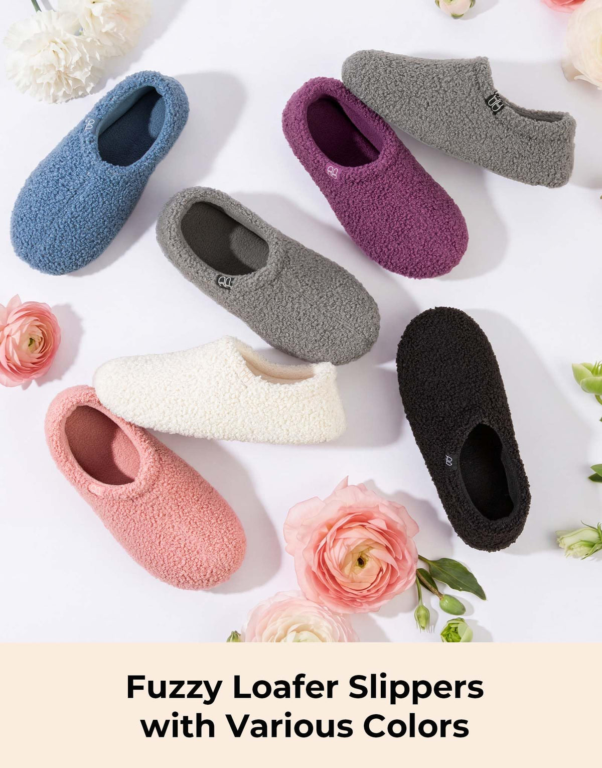 HomeTop Women's Fuzzy Curly Fur Loafer Slippers, Grey 11-12 US