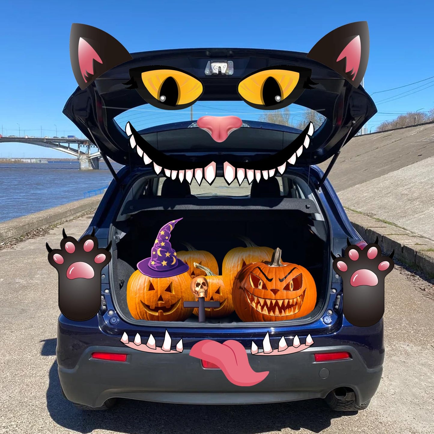 POILKMNI Halloween Black Cat Trunk or Treat Car Decorations Kit