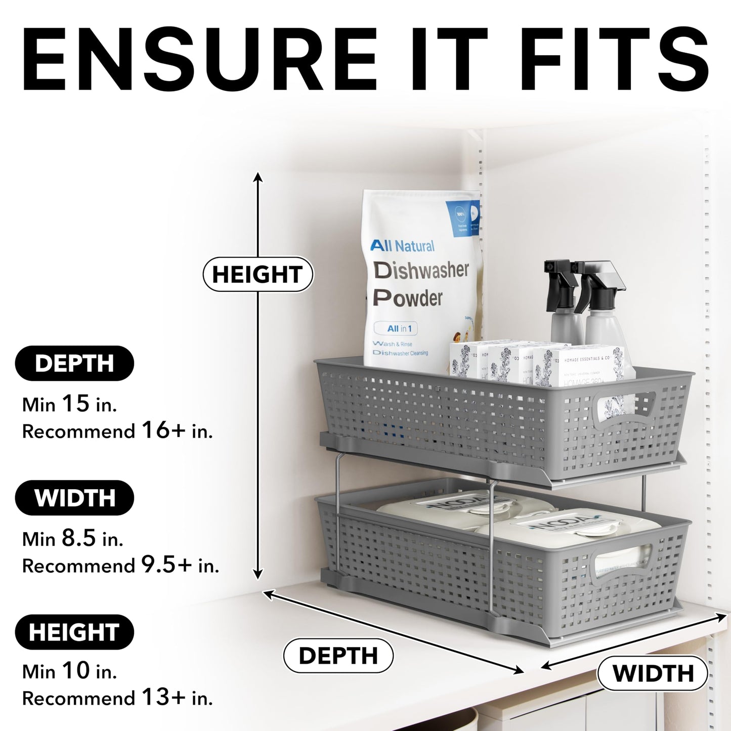 Simple Houseware 2 Tier Bathroom Organizer Tray Pull-Out Sliding Drawer, Under Sink Storage, Gray