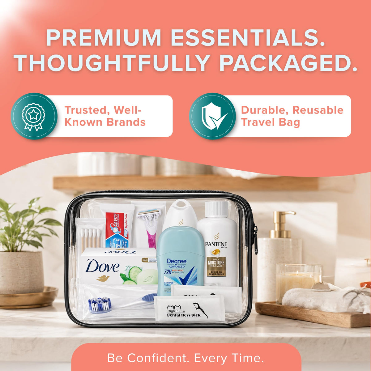 Travel Essentials For Women TSA Approved Toiletry Bag & Travel Size Kit