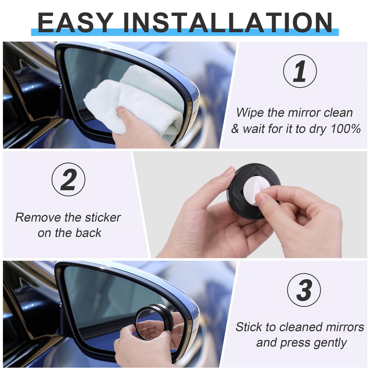8 Pcs Blind Spot Mirrors for Car, 1.97’’ Round HD Convex Mirror, 360° Wide Angle Side View Mirror with ABS Housing for a wide range of models (black, silver)