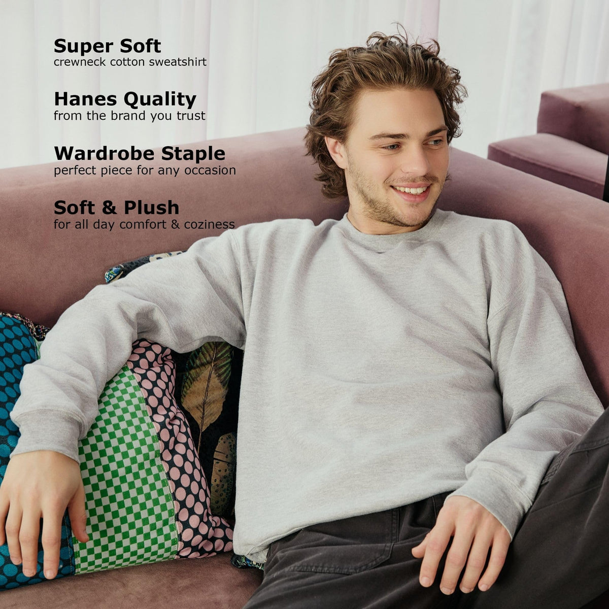 Hanes Mens Ecosmart Fleece Sweatshirt, Cotton-blend Pullover, Crewneck For Men, 1 Or 2 Pack, Stonewashed Green - 1 Pack, Large US