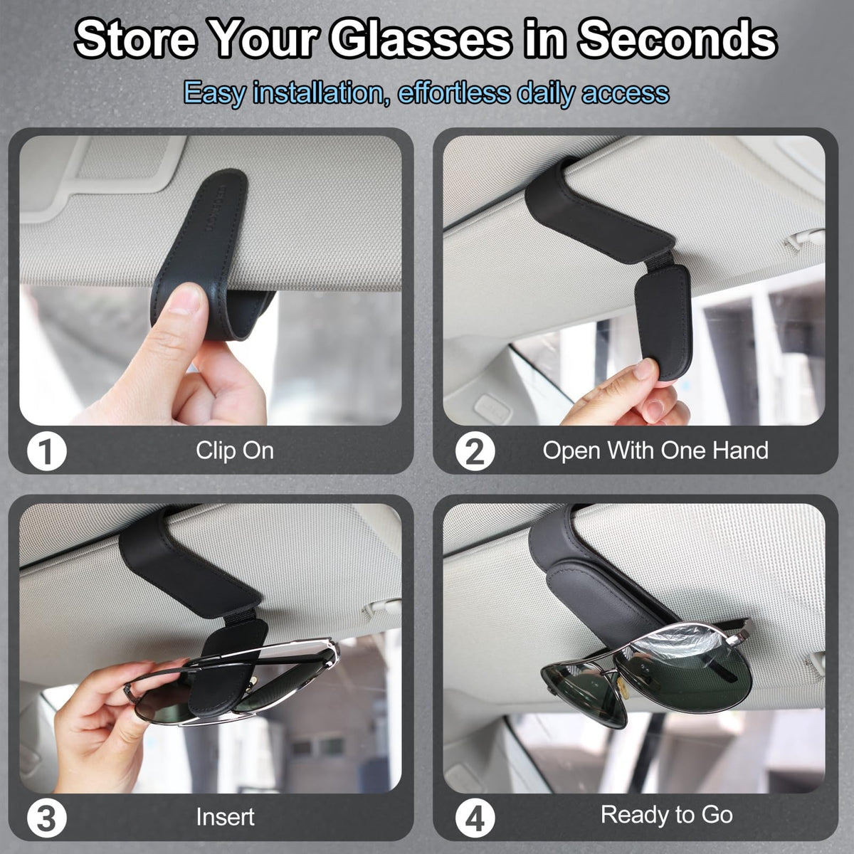 Magnetic Leather Sunglass Holder for Car, Eyeglasses Clip for Visor(Black)