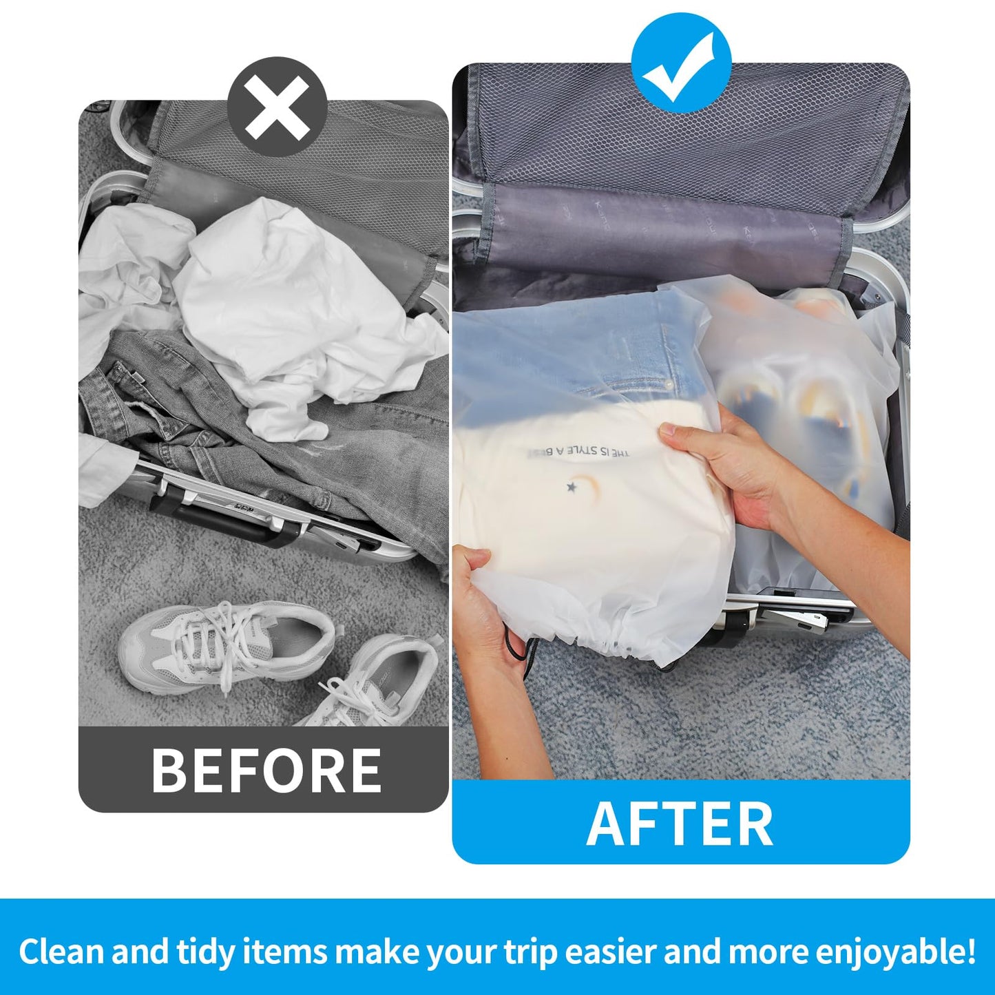 COIDEA, Waterproof Travel Drawstring Shoe Bags for Packing, Storage, Travel Essentials for Men and Women, 15.7 x 11.8 inches, Clear, 5 pieces