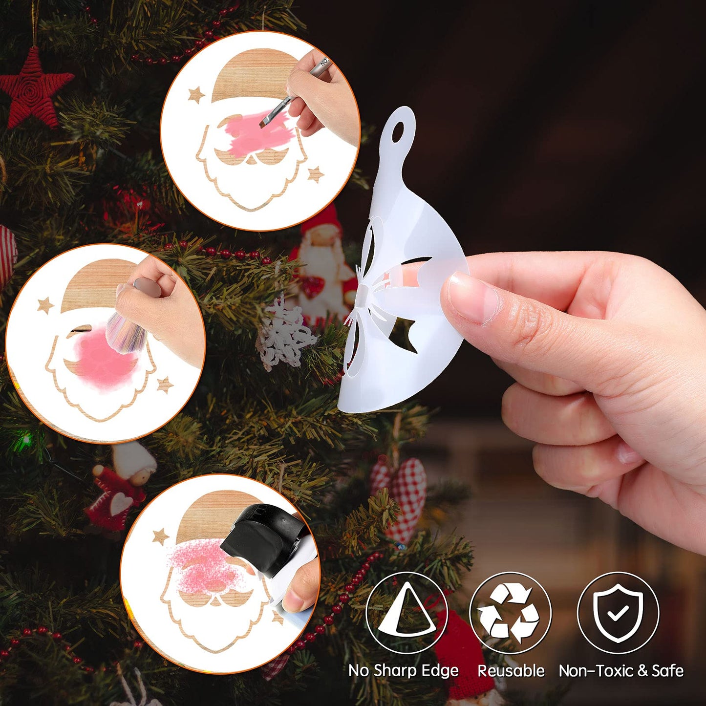 Vesici 30 Pieces Christmas Cookie Stencils Templates Decorations Christmas Coffee Baking Painting Mold Tools Plastic Cookie Coffee Decorating Stencils Reusable Xmas Baking Tools for DIY