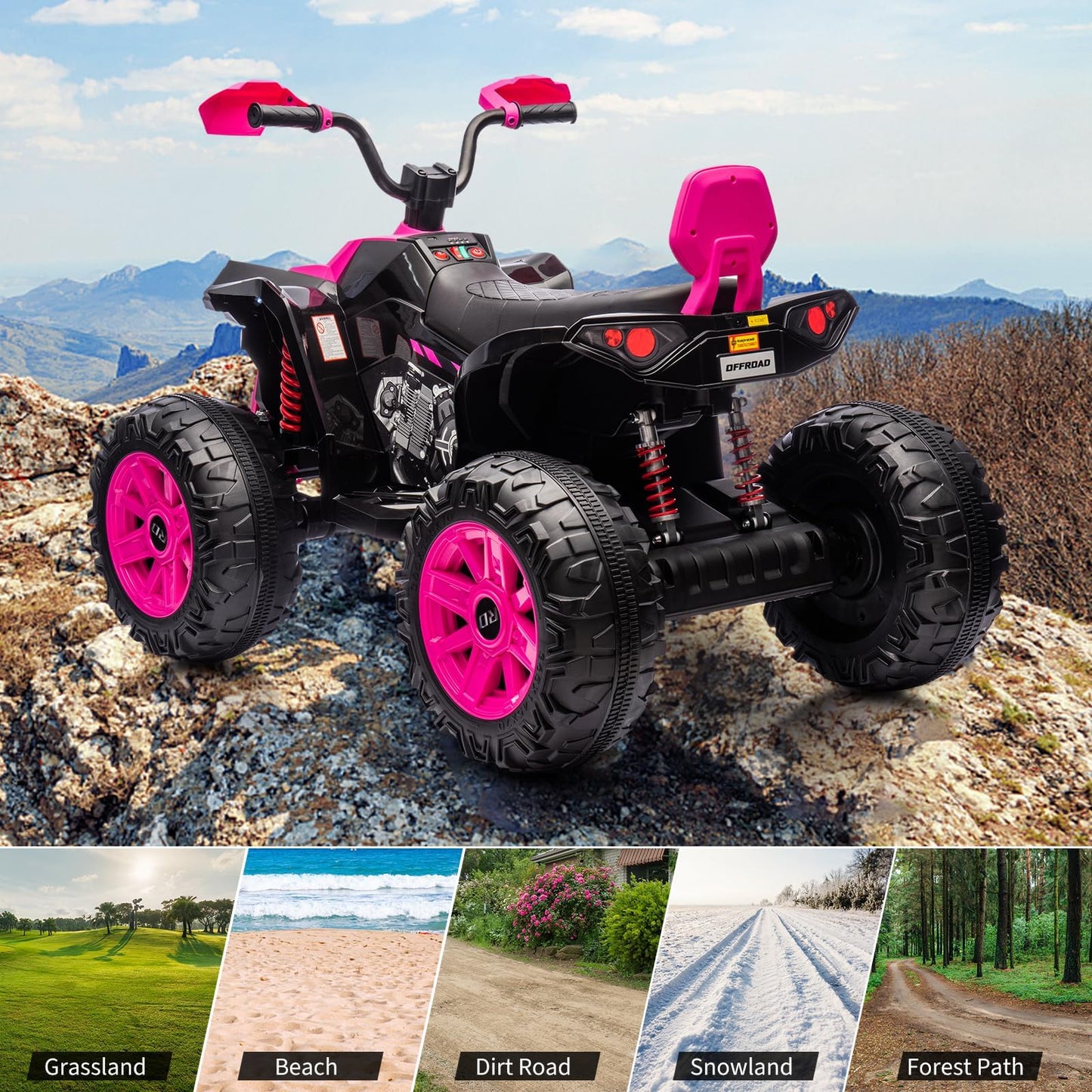 Garvee 2-Seater Kids ATV Ride-On, 24V Electric Quad 4 Wheeler with 800W Motors, 7Ah Battery, Bluetooth, MP3, USB, Spring Suspension, Knee Pads