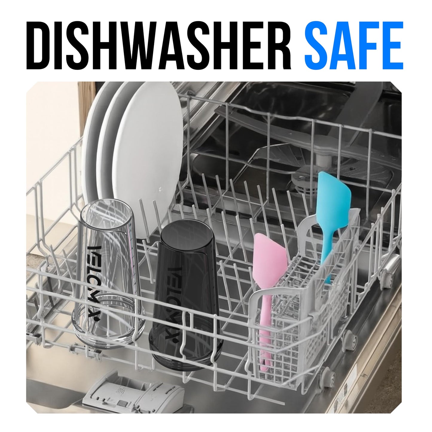 VELOMIX -2 Pack- 28 oz Protein Shaker Bottles for Protein Mixes - 2x Wire Whisk | Leak Proof Shaker Cups for Protein Shakes | Protein Shaker Bottle Pack (Black/Transparent)