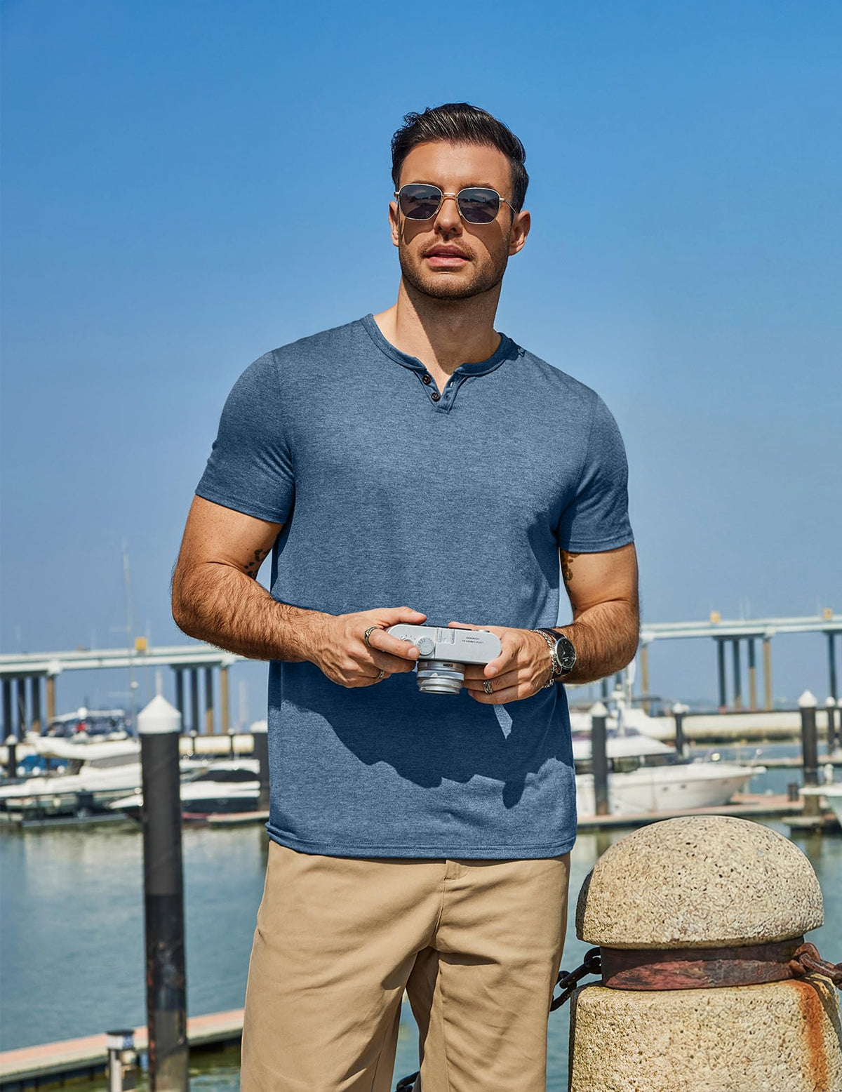 COOFANDY Mens T Shirts Casual Stylish Short Sleeve Burnout Shirts Lightweight Tees Fashion Tops Dark Blue