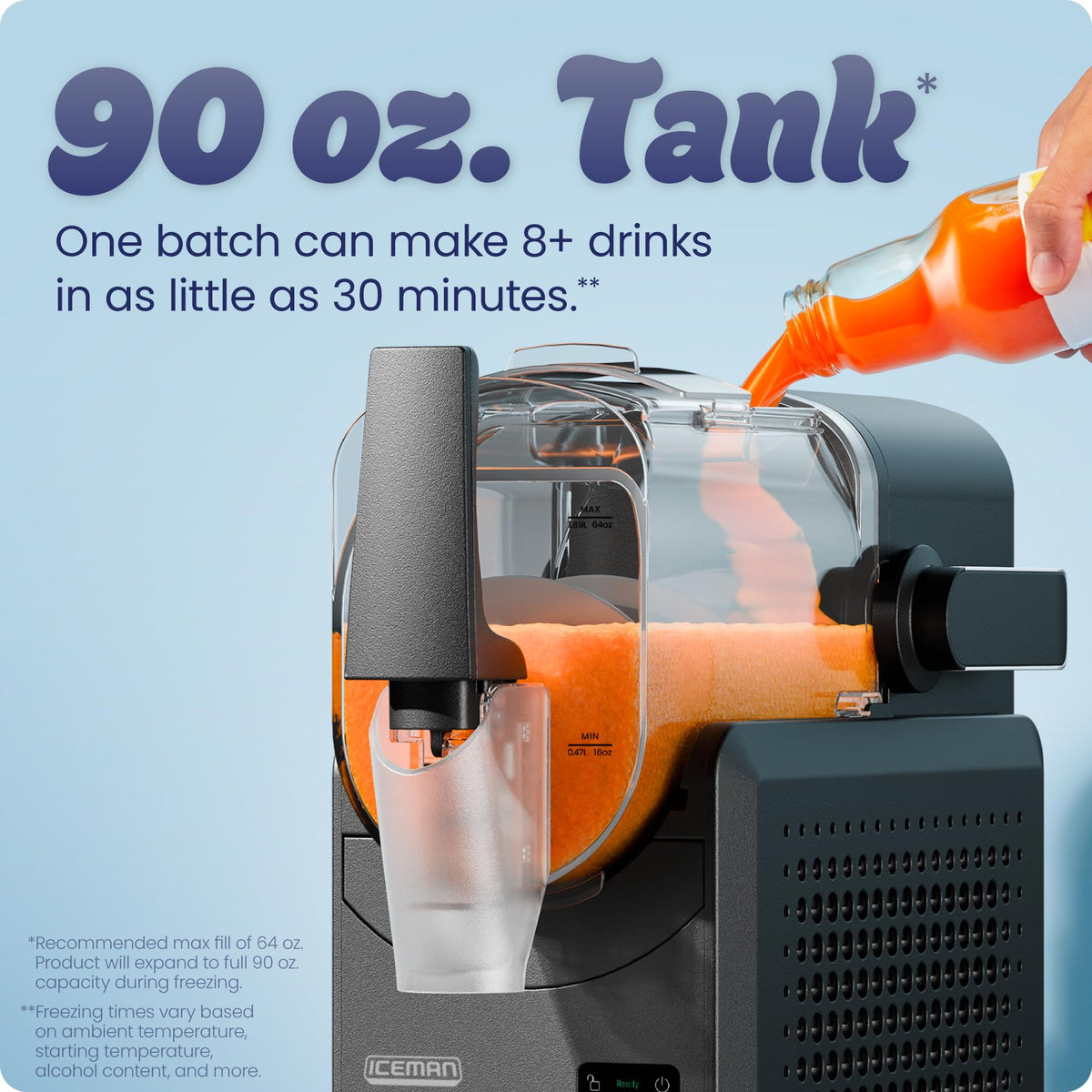 Iceman by Chefman Slush-Ease MAX 90oz Slushie Machine, 64oz Liquid Capacity Frozen Drink Maker & Slushy Machine with 5 Presets and LED Display, Perfect for Frozen Margaritas, Frappes, Smoothies