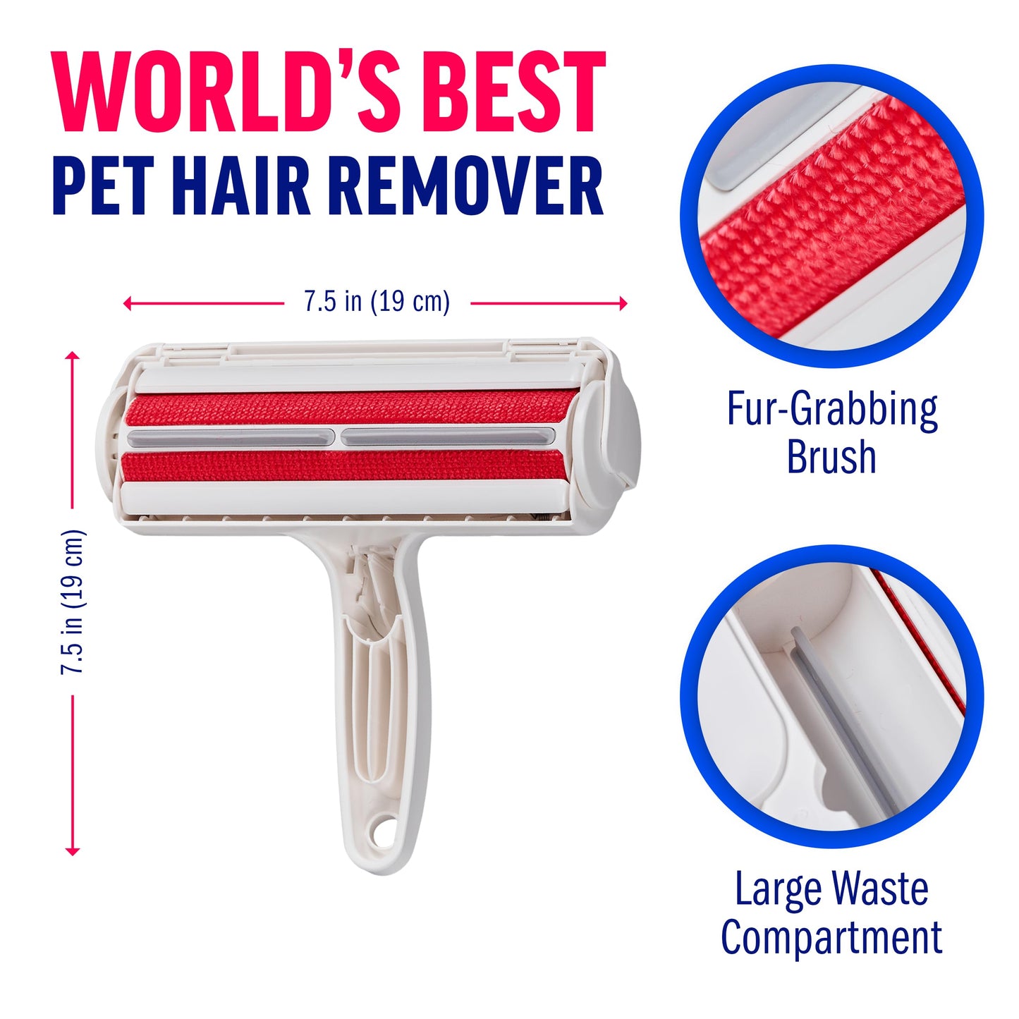ChomChom Roller Pet Hair Remover – Original Size Reusable Lint Roller for Cat & Dog Hair on Furniture, Couch, Carpet, Car, Rugs & Bedding – Portable, Eco-Friendly (White)