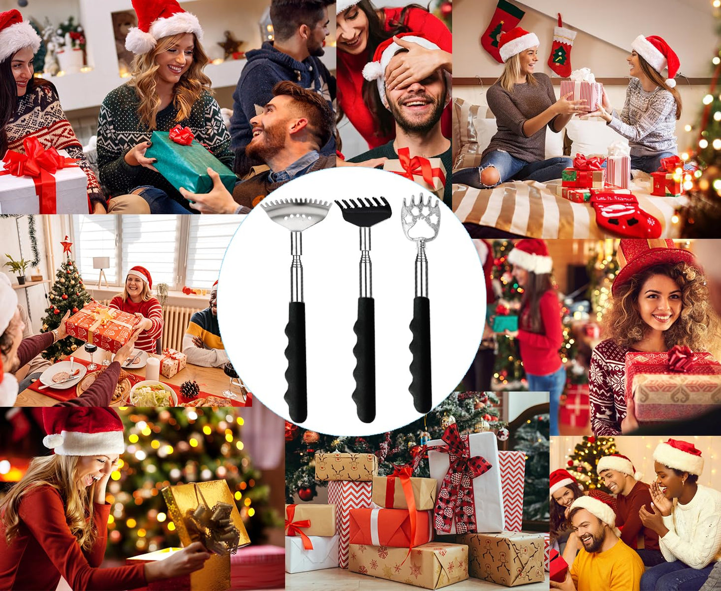 Yeipis 3 Pack Different Back Scratcher Metal Portable Telescoping with Rubber Handles, Extendable Back Massager Tool with Beautiful Box, Stocking Stuffers for Men Women Christmas Presents(Black)