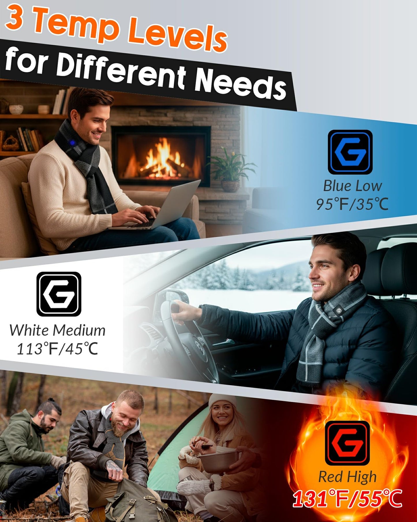 Genovega Graphene Heated Scarf for Women Men Boyfriend Dad Father Husband Brother Grandpa Boss Unique Christmas Gifts Rechargeable Electric Neck Heating Shawl Pad Accessory Winter Must Have Grey Brown