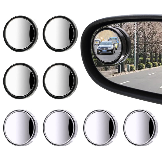 8 Pcs Blind Spot Mirrors for Car, 1.97’’ Round HD Convex Mirror, 360° Wide Angle Side View Mirror with ABS Housing for a wide range of models (black, silver)