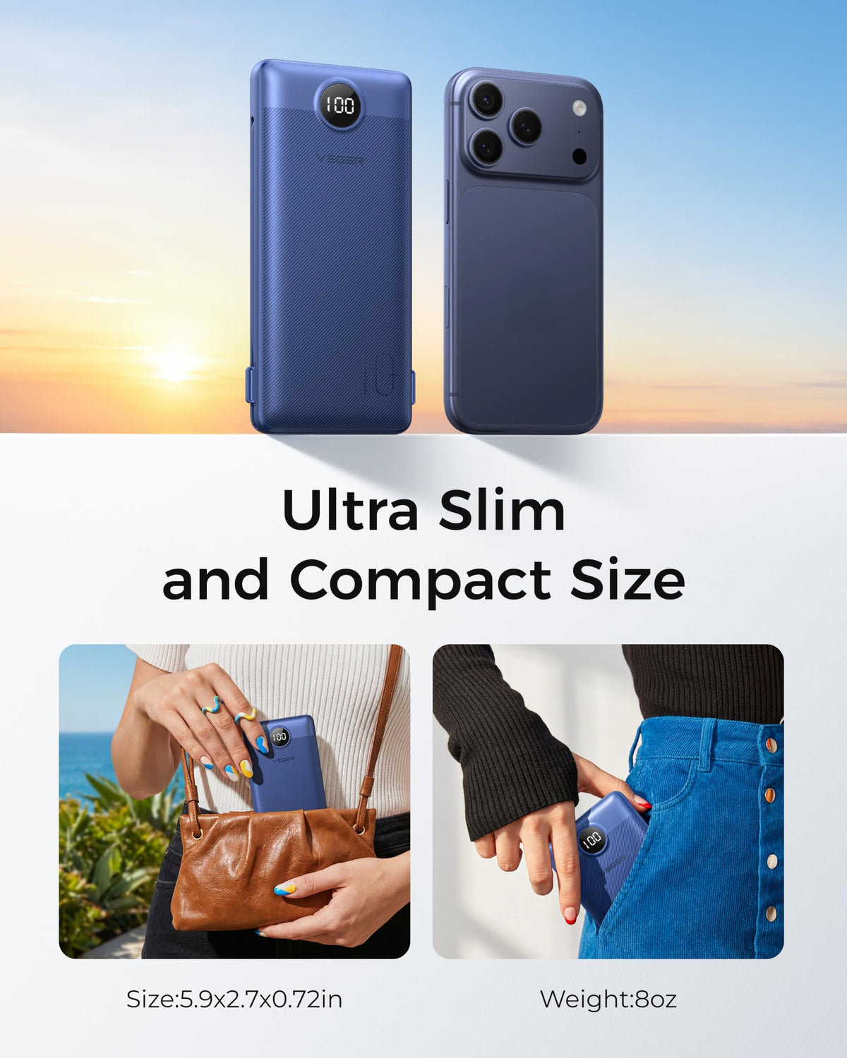 VEGER Portable Charger for iPhone, Power Bank Built in Cables and Wall Plug