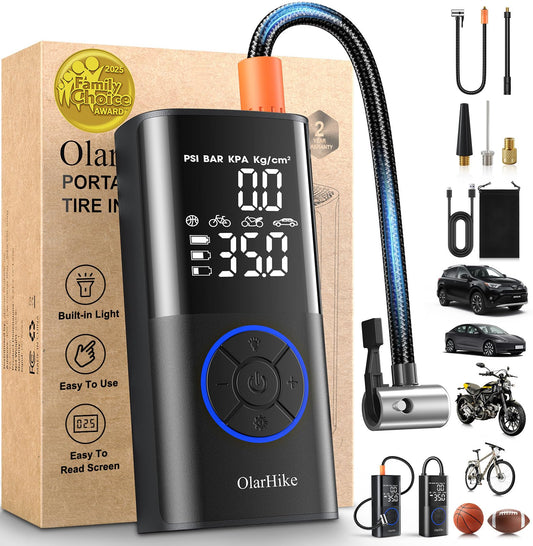 OlarHike Tire Inflator Portable Air Compressor, Smart Dual Hose System, 160PSI Auto Air Pump for Car Tires, Bike,Bicycle, Motorcycles,Electric Pump with LED Light & Digital Pressure Gauge