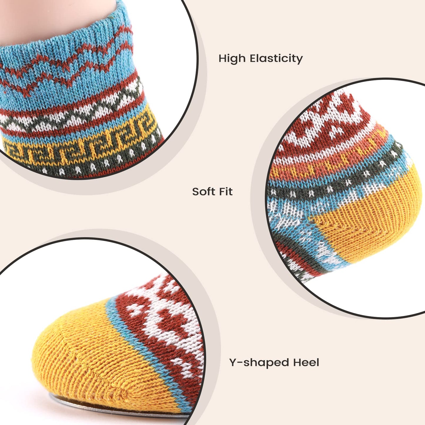5 Pairs Wool Socks - Wool Socks for Women, Warm Cozy Crew Sock, Warm Womens Winter Sock, Thick Knit Cabin Cozy Sock Gifts for Women, 6-10