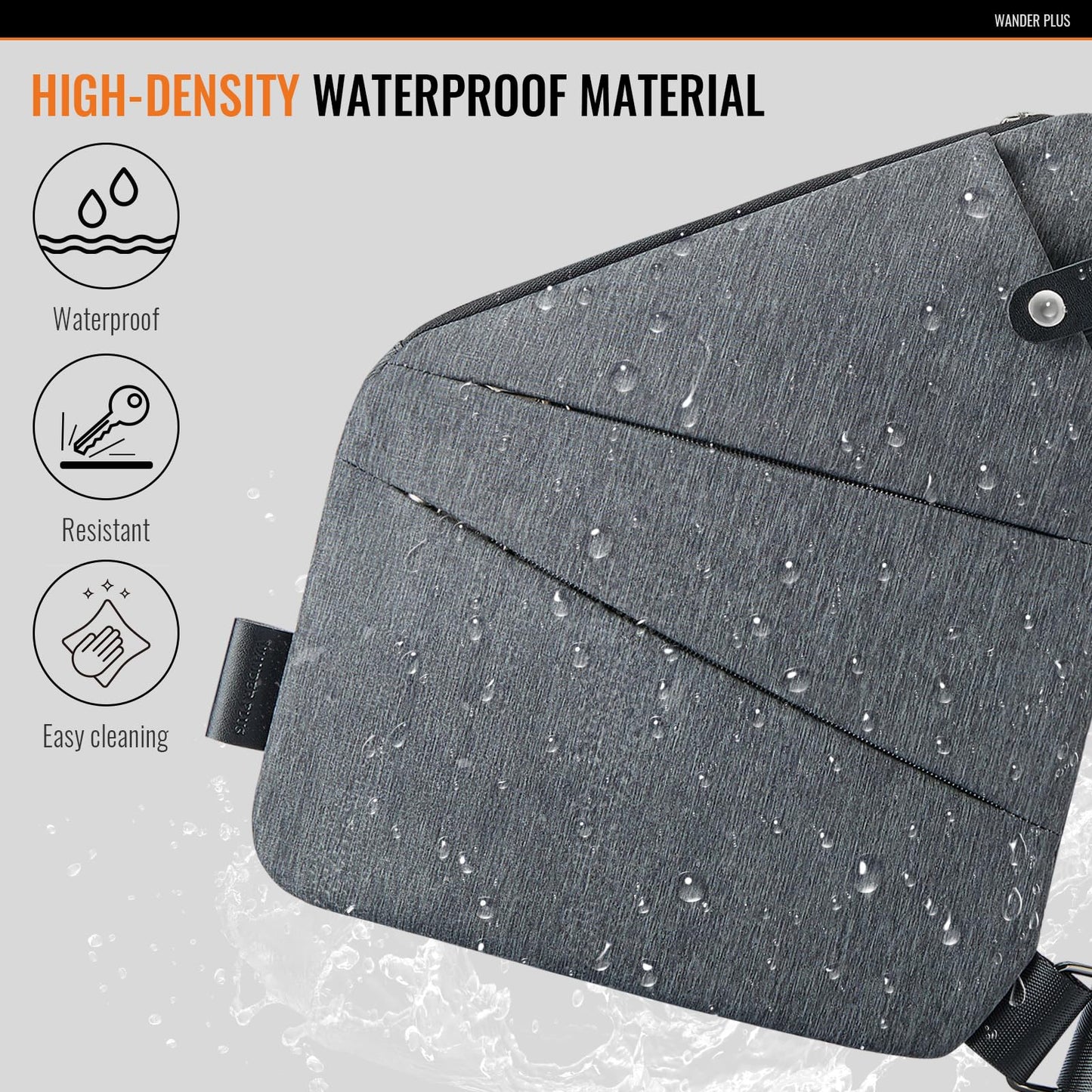 WANDER PLUS Anti Theft Crossbody Bag, Shoulder Bag Anti-theft Design for Travel, Sport, Work, Grey