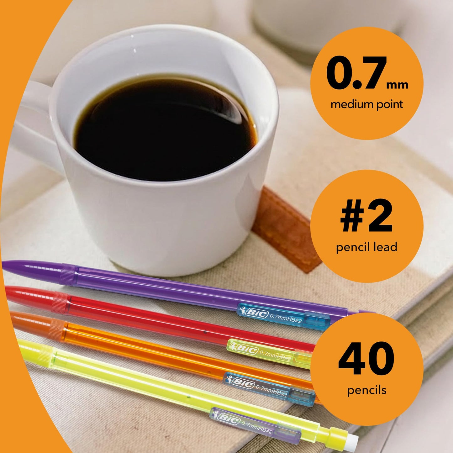 BIC Xtra Smooth Bright Edition Mechanical Pencils, 0.7 mm Medium Point,