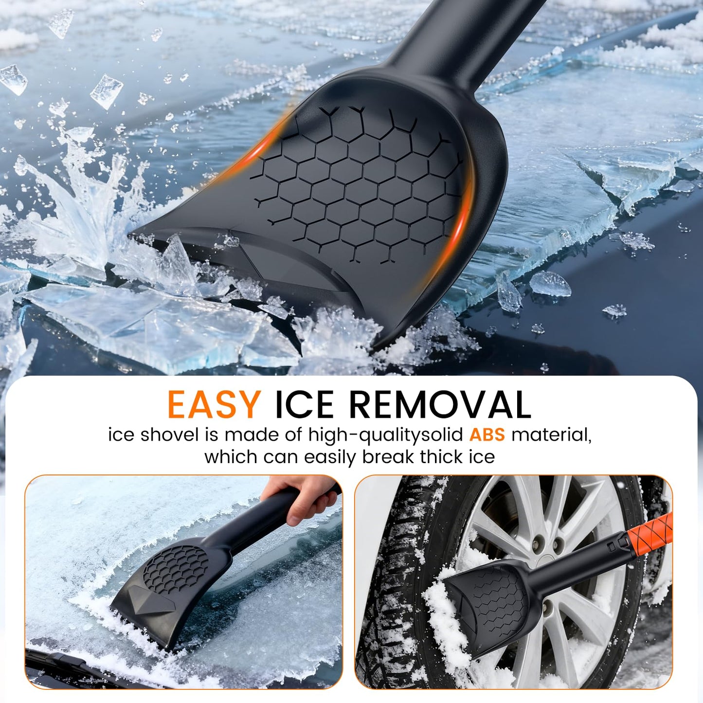 2025 45" Car Snow Brush & Ice Scraper for Windshield - Upgraded Extendable Snow Shovel with 360° Pivoting Head & Foam Grip - Fits Cars, Trucks, SUVs (Neon Orange)