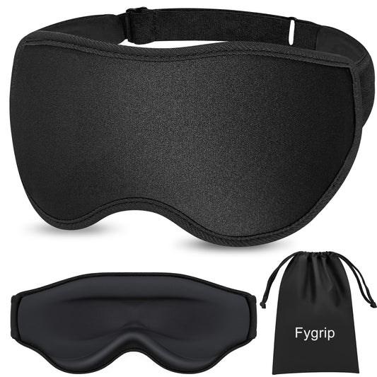 Fygrip 3D Eye Mask Sleep Mask for Men & Women, 100% Pressure-Free & Light Block-Out Eye Mask for Sleep with Easy Adjustable Strap, Night Eye Cover for Travel, Black