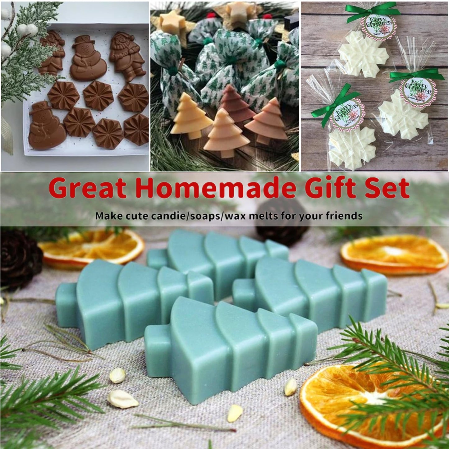 JOERSH Christamas Chocolate Silicone Molds, 3PCS Christmas Tree Snowflake Snowman Santa Claus Shaped Cake Mold Non Stick Baking Pan for Cake, Candy, Jello, Soap, Candle