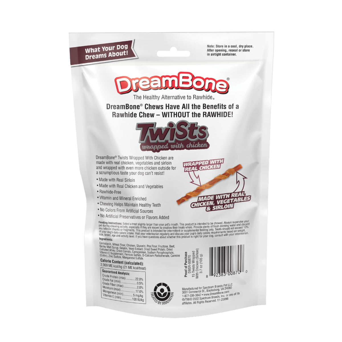 DreamBone Twist Stick Sirloin Rawhide-Free Dog Treats, 15 Count