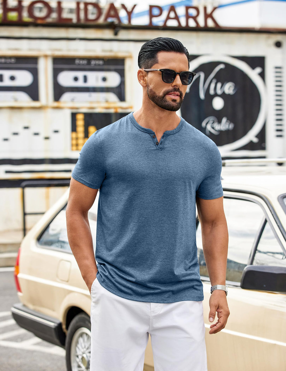 COOFANDY Mens T Shirts Casual Stylish Short Sleeve Burnout Shirts Lightweight Tees Fashion Tops Dark Blue
