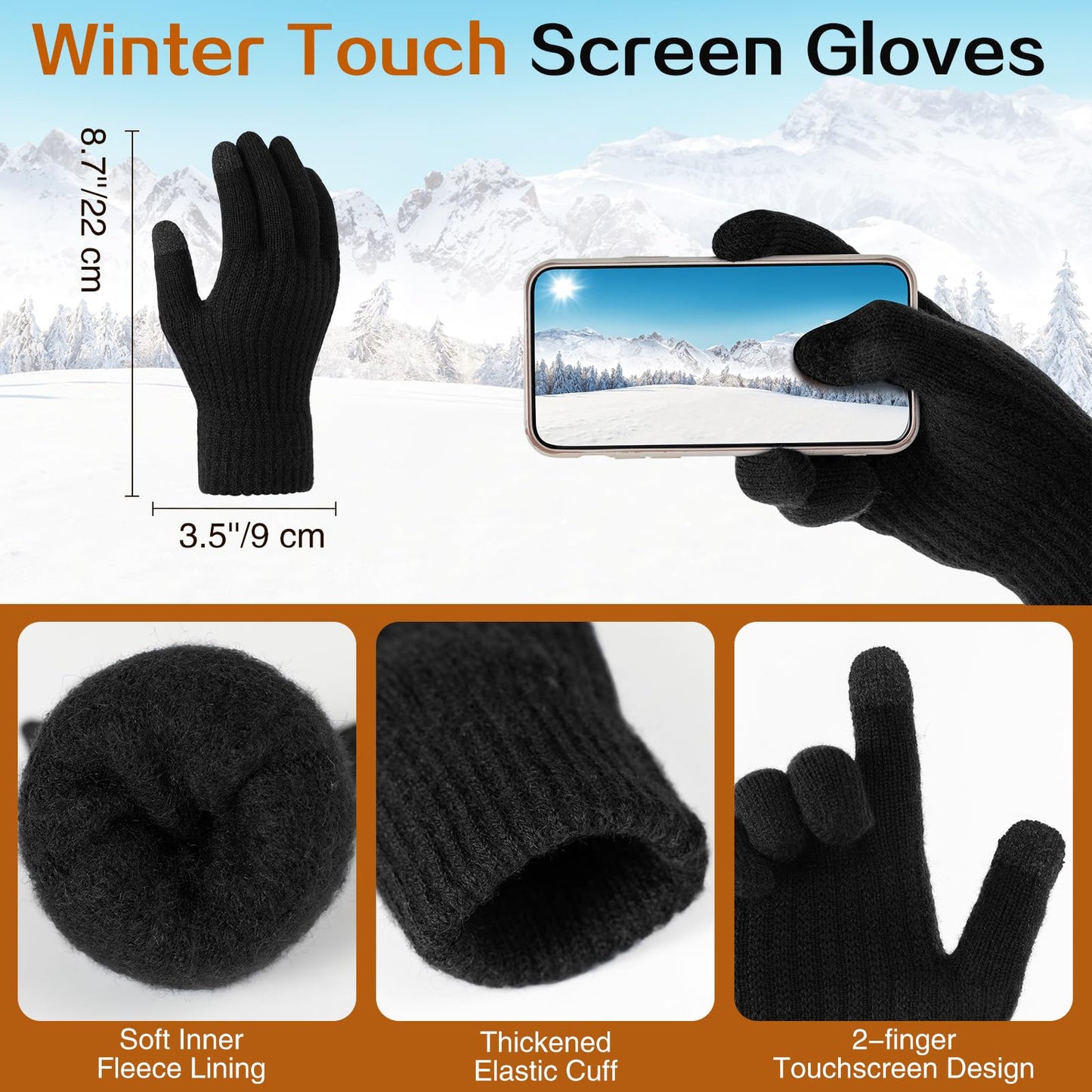 Winter Beanie Hat Scarf Gloves Set for Men Women, Warm Winter Clothes for Men, Slouchy Fleece Lined Mens Hats Skull Cap, Knit Scarf Neck Warmer Touchscreen Gloves for Men Women