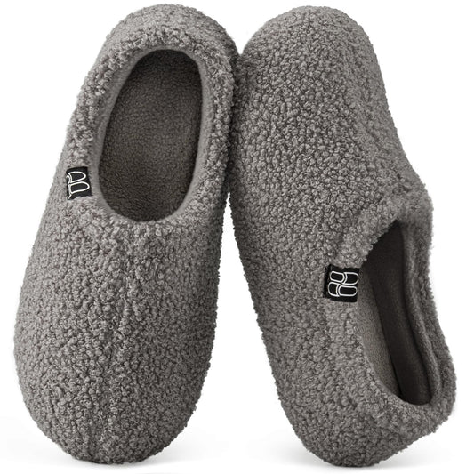 HomeTop Women's Fuzzy Curly Fur Loafer Slippers, Grey 11-12 US