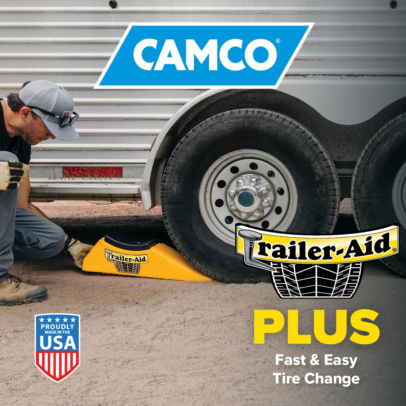 Camco Trailer Aid Plus - 5 1/2" Lift Tandem Tire Trailer Ramp - Quickly Change RV & Trailer Tires Without Unloading Cargo - Trailer & RV Accessories for Easier Hauling (21002)