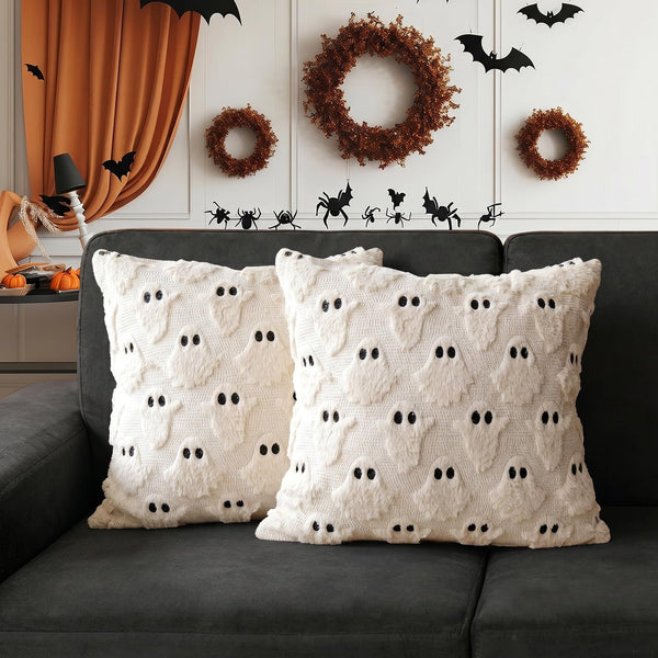 WEFNKA Halloween Pillow Covers 18x18 inch 2Pcs Beige Ghost Halloween Decor