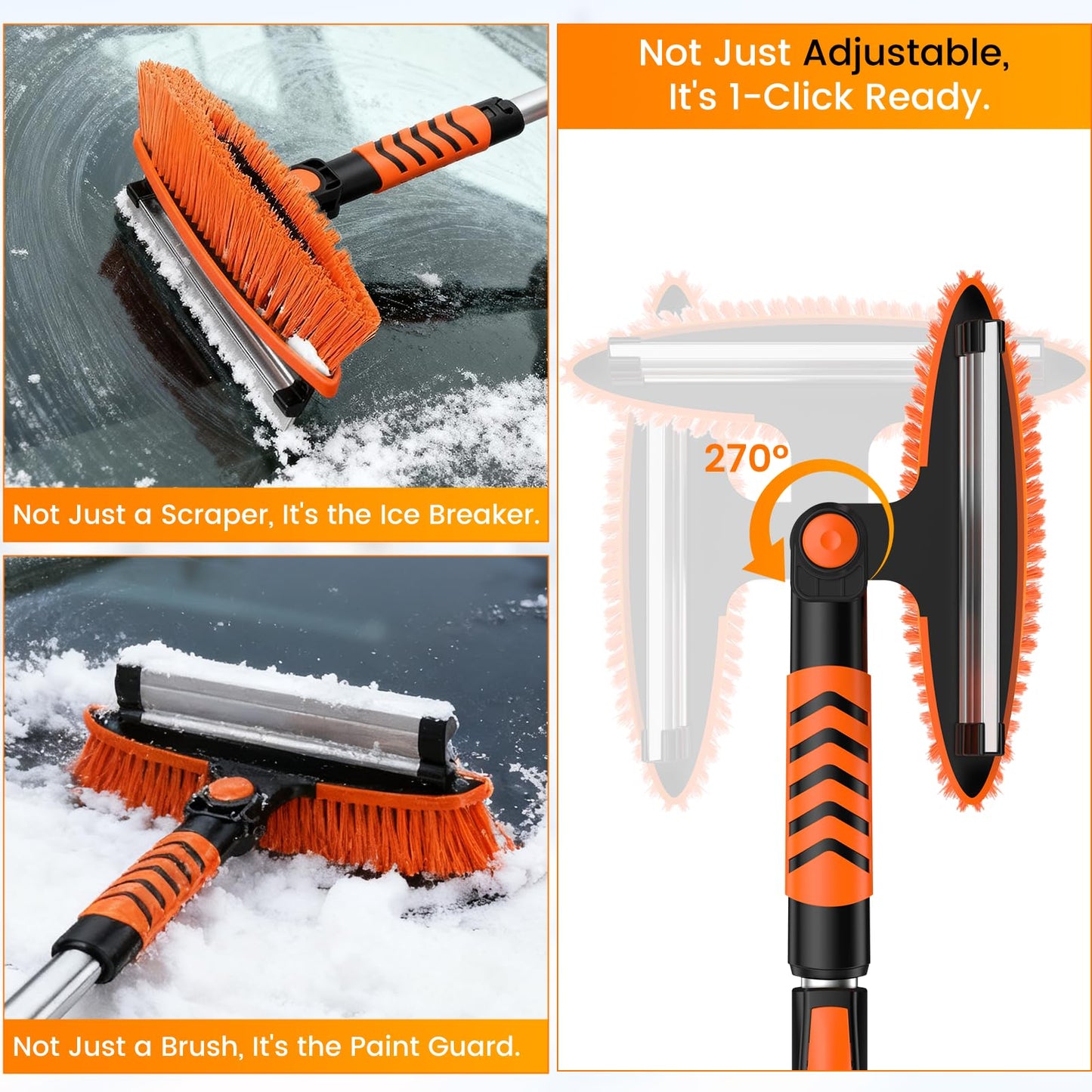 2025 45" Car Snow Brush & Ice Scraper for Windshield - Upgraded Extendable Snow Shovel with 360° Pivoting Head & Foam Grip - Fits Cars, Trucks, SUVs (Neon Orange)