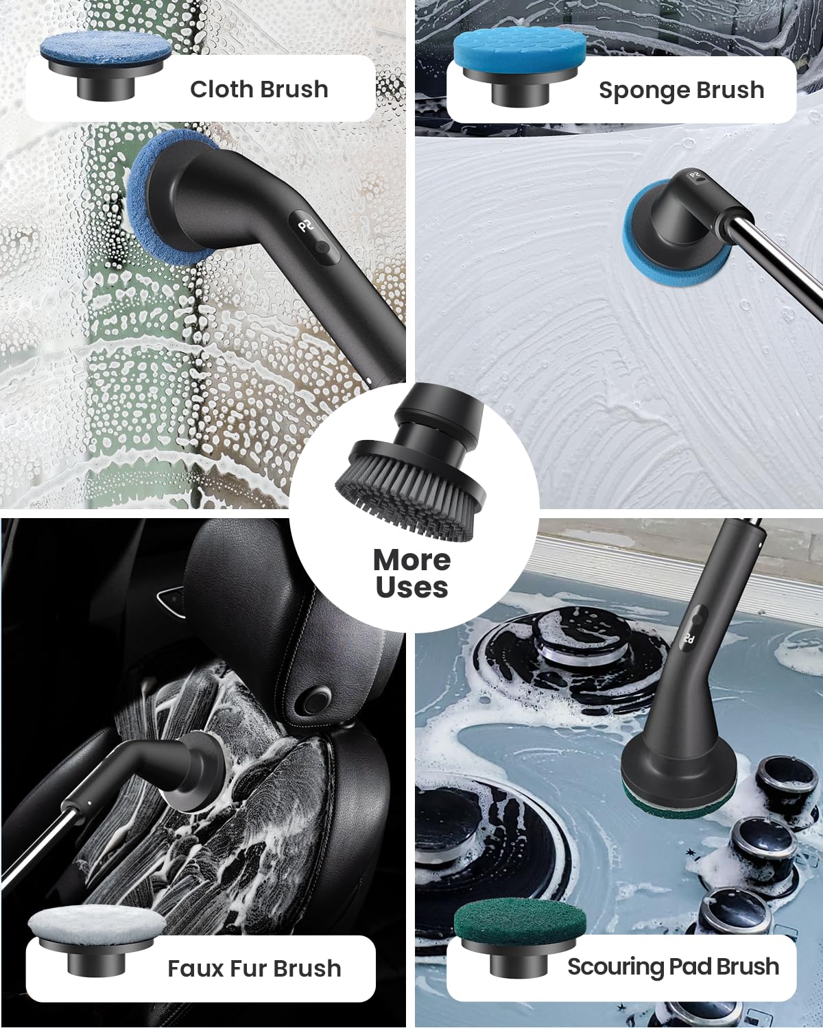 Topmako Electric Spin Scrubber, 2025 New Cordless Cleaning Brush for Home, IPX7 Waterproof Spin Scrubber with 7 Brush Heads, Adjustable Long Handle and 2 Rotating Speeds for Bathroom Tub Floor