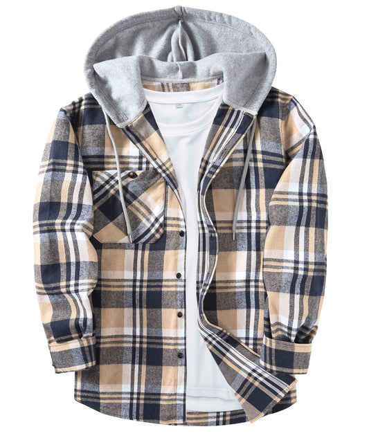 ZITY Men's Flannel Hoodie Shirts Casual Button Down Long Sleeve Plaid Shirt
