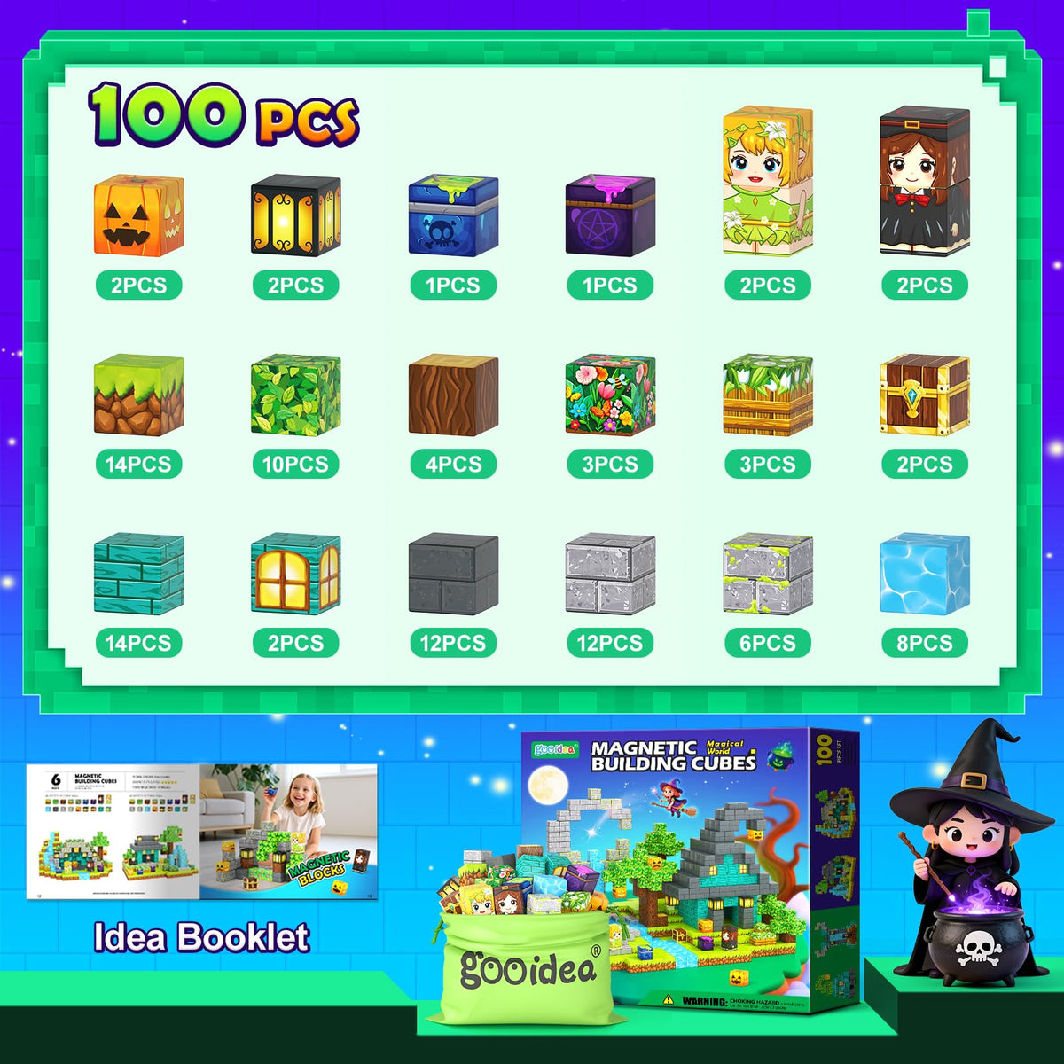 Magnetic Blocks - 100PCS 0.8" Building Cubes Mine Magnet World Craft Set