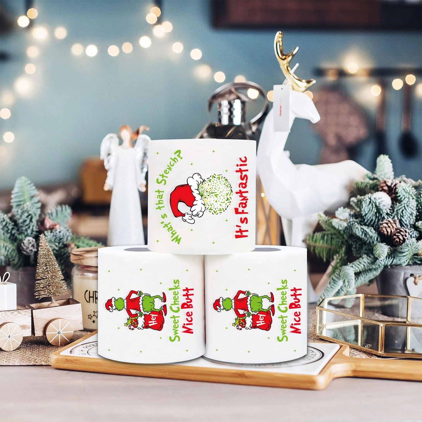 Funny Christmas Toilet Paper, 2 Rolls Holiday Bathroom Toilet Papers, Christmas Bathroom Decorations, White Elephant Gag Gift for Xmas Stocking Stuffers Party Supplies