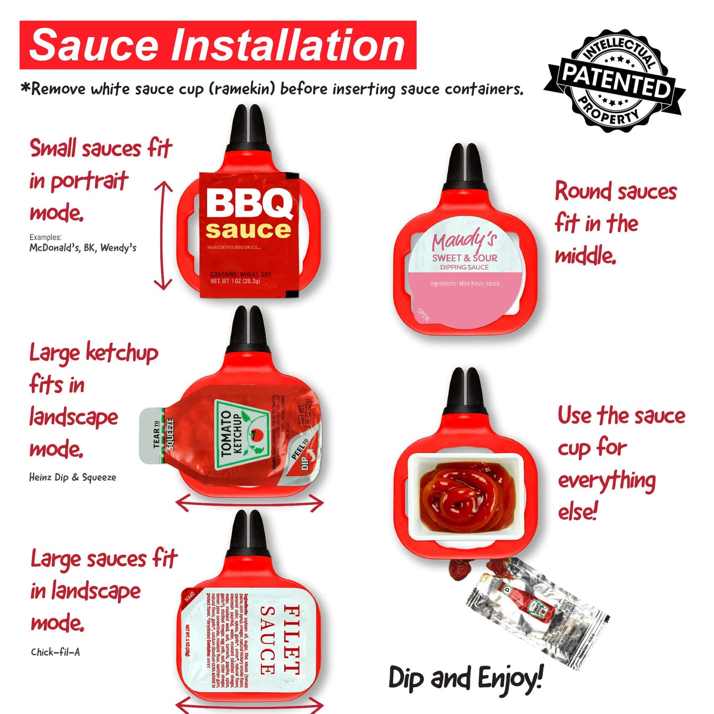 Saucemoto Dip Clip | Vehicle Sauce Holder for Dipping sauces. As seen on Shark Tank (Stocking Stuffer 2-Pack, Red) Great for White Elephant Gift