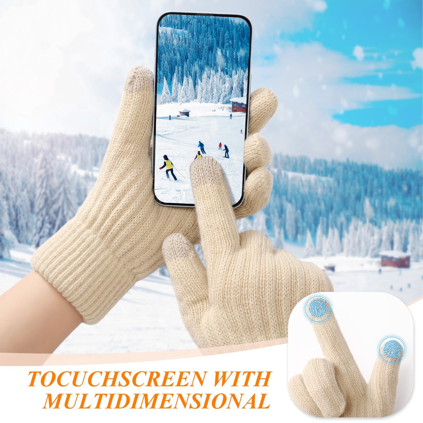 Loiyadn Winter Gloves Women - Gloves for Cold Weather Thermal Womens Glove Touch Screen Elastic Vertical Stripe Fleece Liner Knit Glove for Women Men - Beige 1 Pack