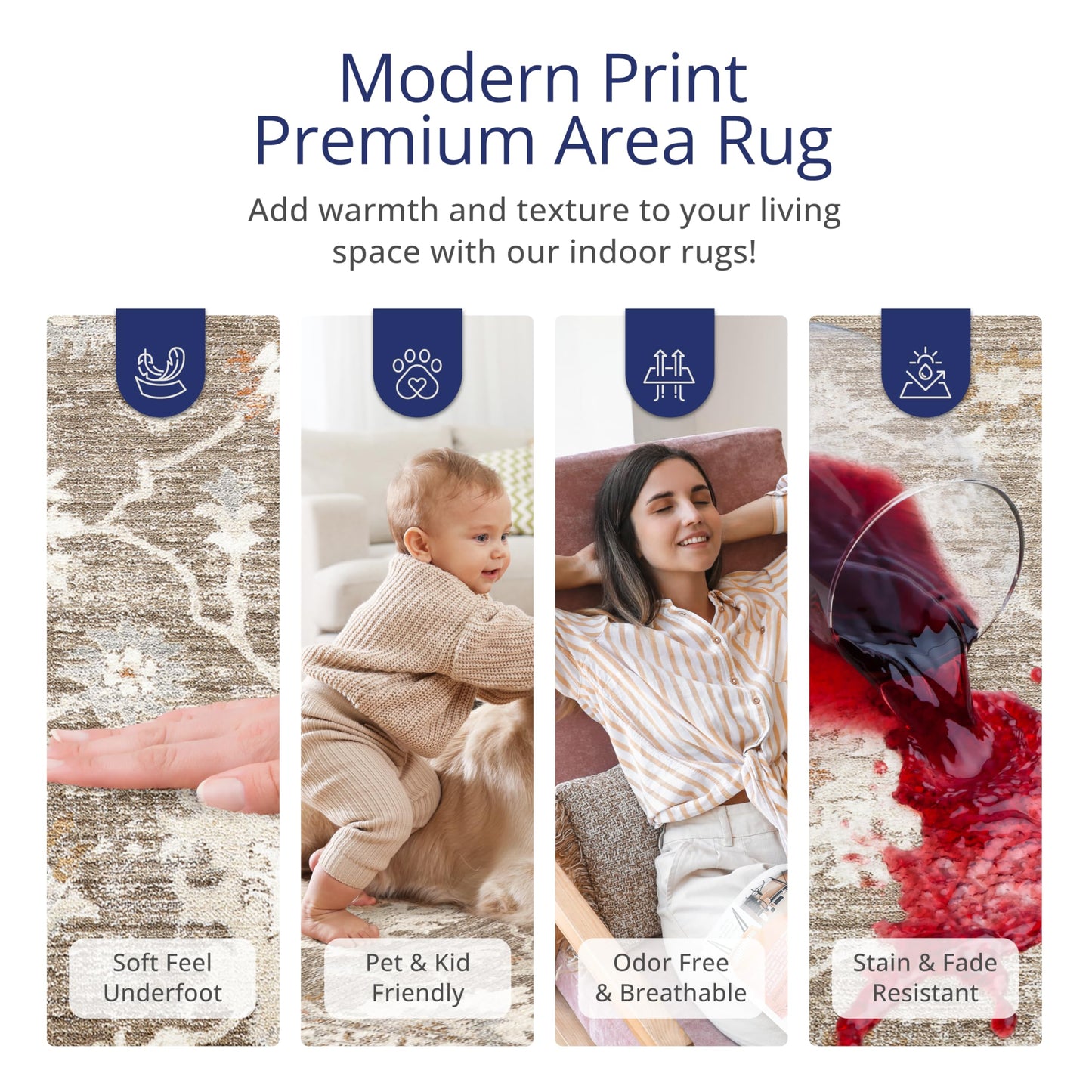 Abani Oriental & Vintage Area Rug - 4'x6' Brown Rectangle Rug for Living Room & Bedroom - Alara Vintage Collection