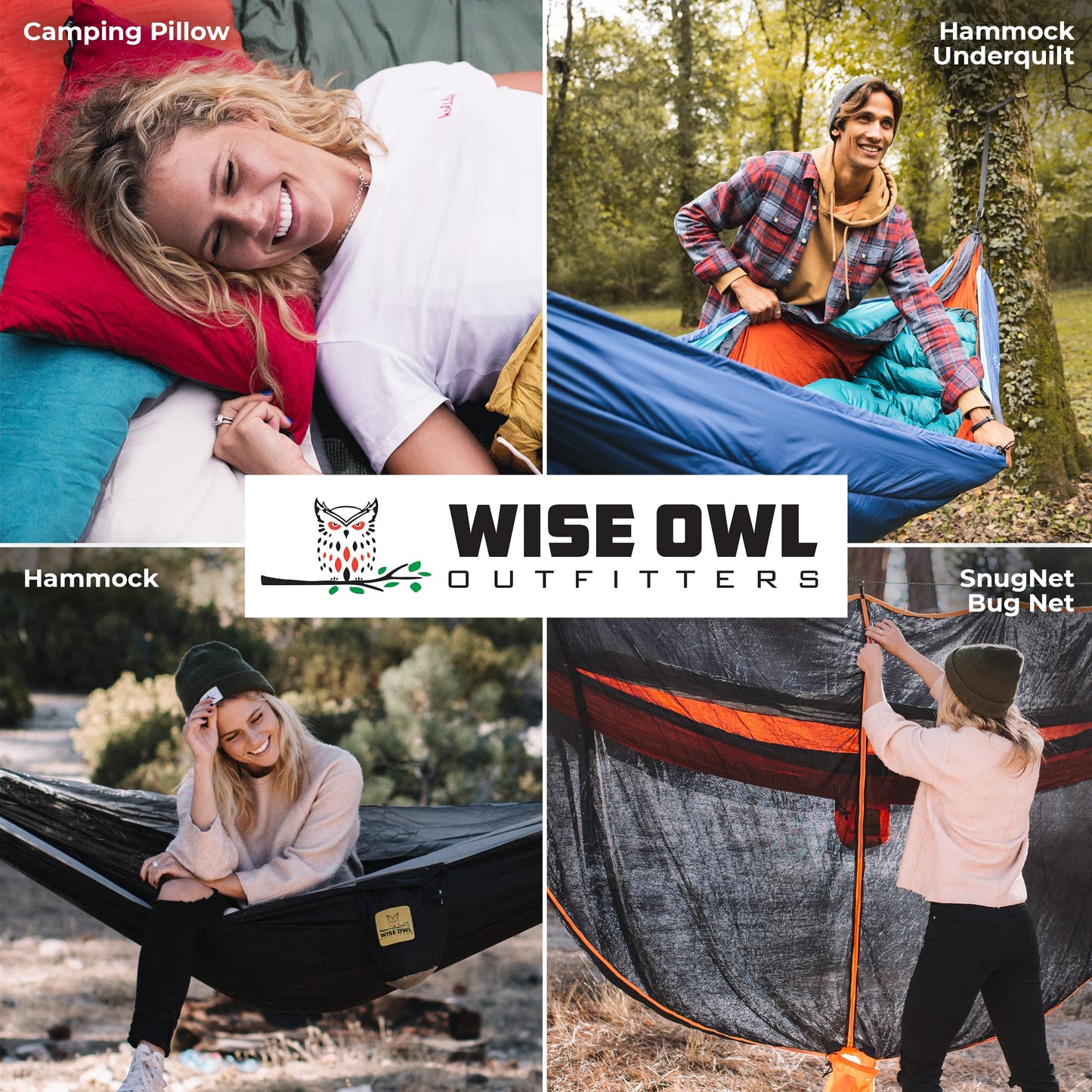 Wise Owl Outfitters Camping Hammock – 500lbs Portable Hammock with Tree Straps - Travel, Backpacking, Hiking, Outdoors Camping Gear - Single or Double