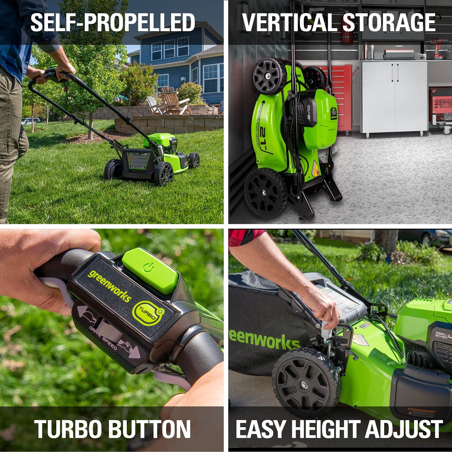 Greenworks 48V (2x24V) High - Performance Cordless Yard Tool Combo: 21" Self - Propelled Lawn Mower, 12" Trimmer & Blower, with 3 Batteries & 2 Chargers