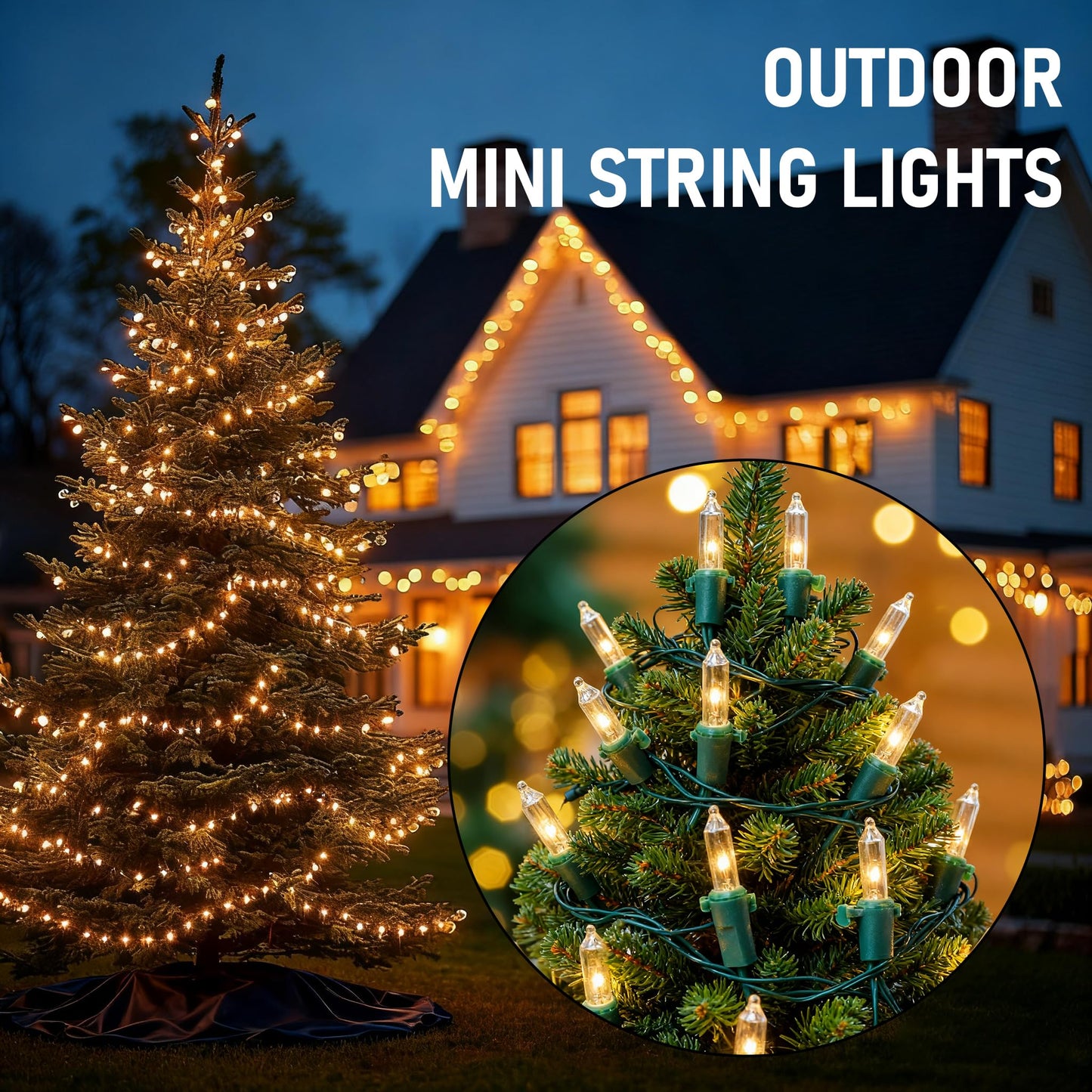 TW SHINE Warm White Christmas Lights Outdoor, 20FT 100 Count Incandescent Christmas Light Indoor, Waterproof Christmas Tree String Lights for Xmas Decorations