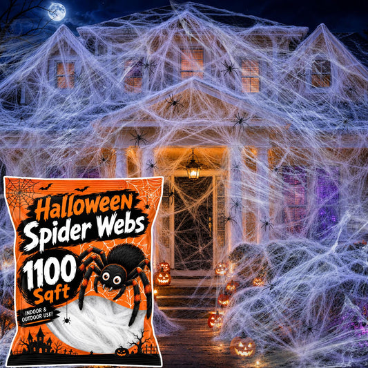 MAQIHAN 1100 Sqft Halloween Spider Webs - Outdoor Cobwebs with 40 Spiders