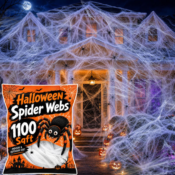 MAQIHAN 1100 Sqft Halloween Spider Webs - Outdoor Cobwebs with 40 Spiders
