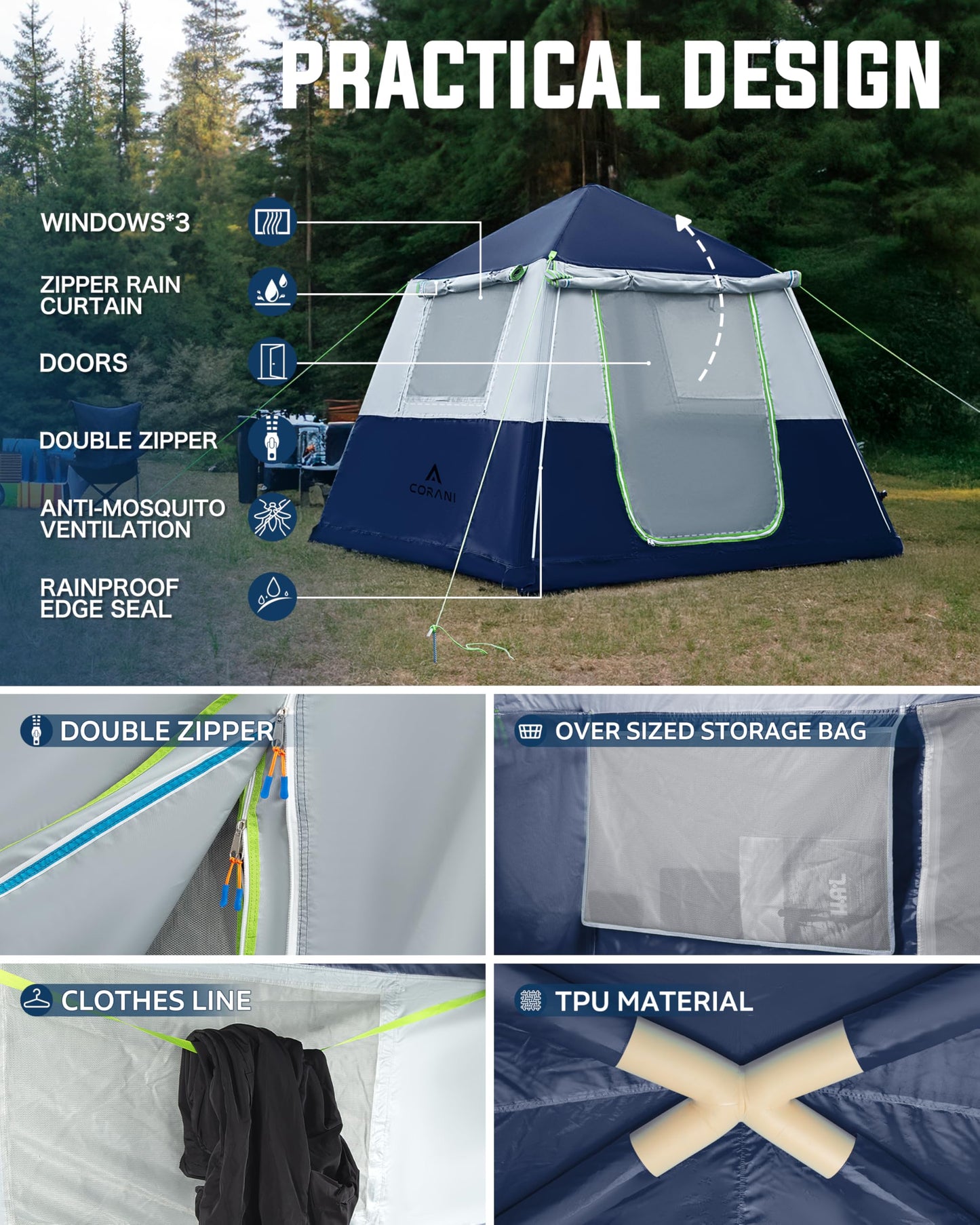 CORANI Inflatable Camping Tent, 1-4 Person