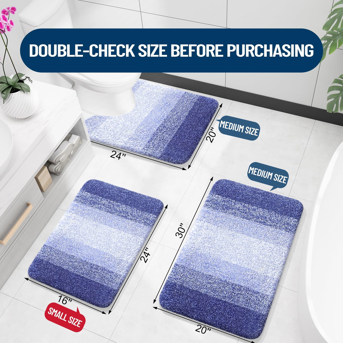 OLANLY Small Bathroom Rugs 24x16, Extra Soft Absorbent Microfiber Bath Rugs