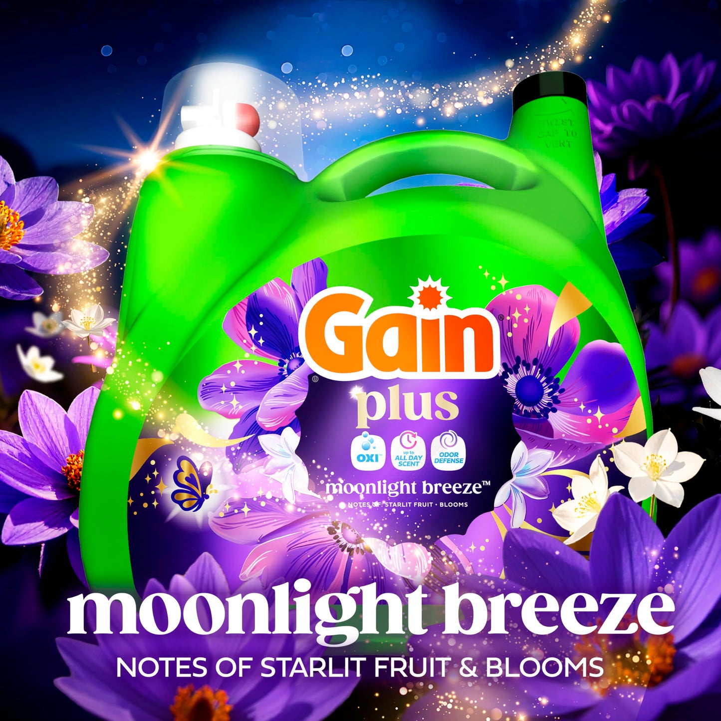 Gain Plus Liquid Laundry Detergent, Cleaner, Fresher, Now with Oxi, Moonlight Breeze Scent, 99 fl oz, 75 Loads