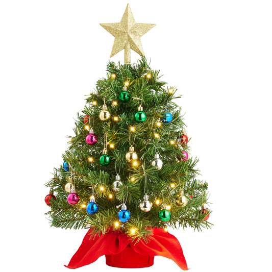 Joiedomi 24"/2FT Mini Christmas Tree Tabletop Set with Clear LED Lights, Artificial Mini Christmas Tree with Star Treetop and Hanging Ornaments, Best DIY Xmas Decorations