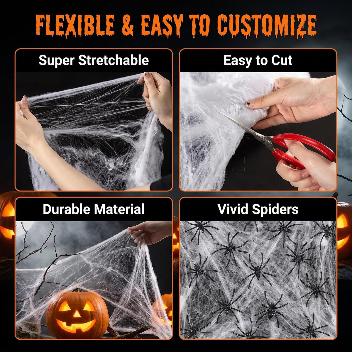 MAQIHAN 1100 Sqft Halloween Spider Webs - Outdoor Cobwebs with 40 Spiders